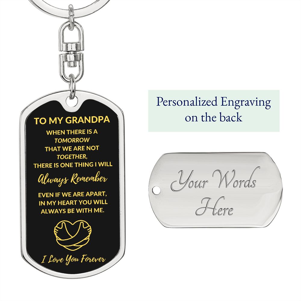 Grandpa, With Heart Hug / Dog Tag Keychain