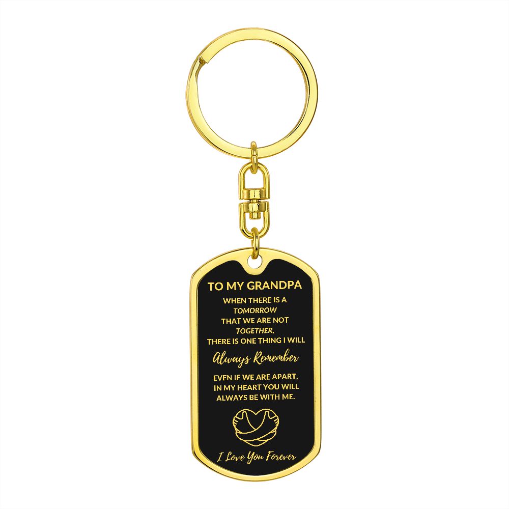 Grandpa, With Heart Hug / Dog Tag Keychain