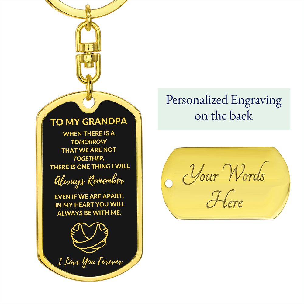 Grandpa, With Heart Hug / Dog Tag Keychain