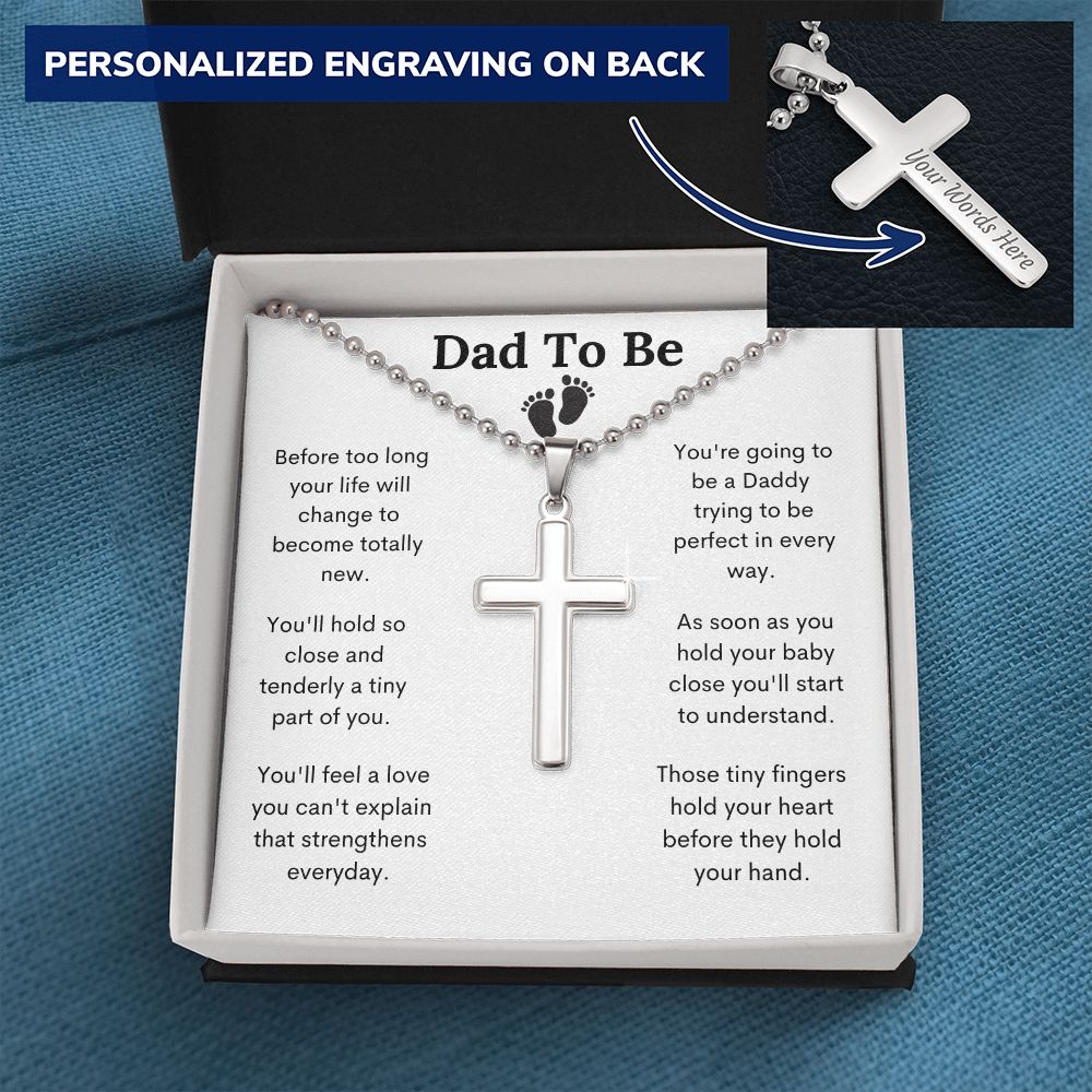Dad To Be /Personalized Cross with Ball Chain Necklace