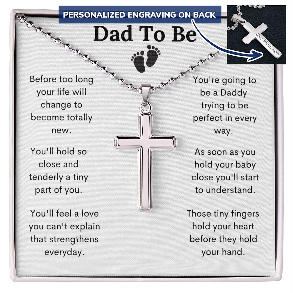 Dad To Be /Personalized Cross with Ball Chain Necklace
