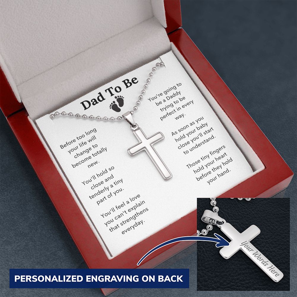 Dad To Be /Personalized Cross with Ball Chain Necklace