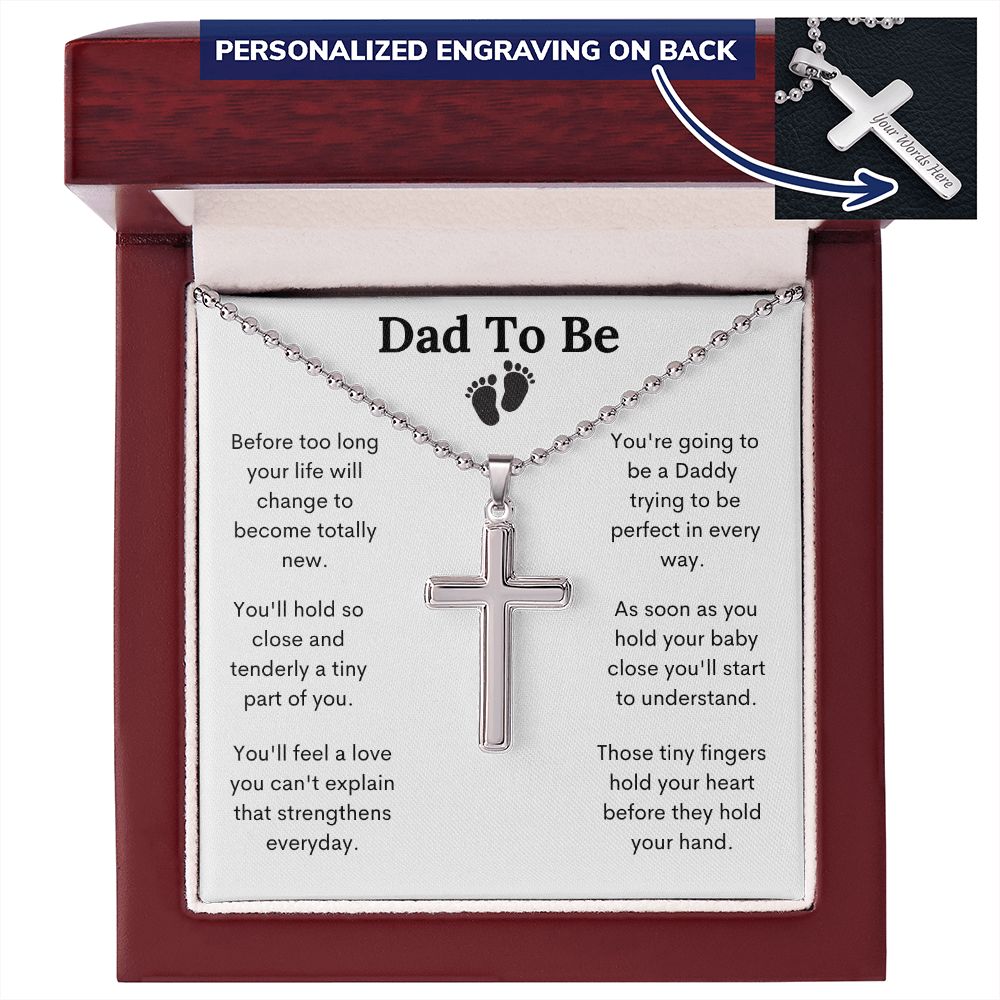 Dad To Be /Personalized Cross with Ball Chain Necklace