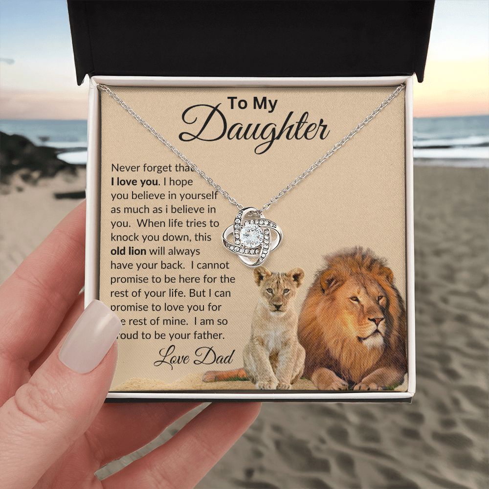 Lion to Daughter, I'll Always Have Your Back / Love Knot Necklace