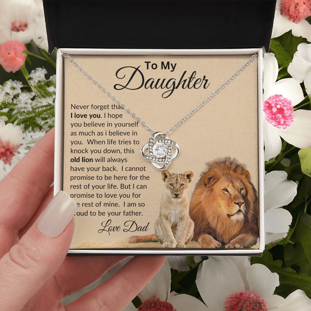 Lion to Daughter, I'll Always Have Your Back / Love Knot Necklace