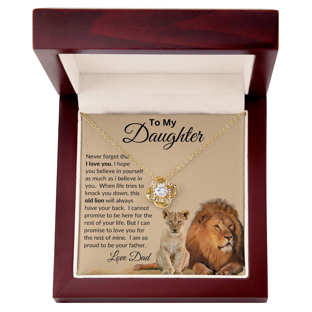 Lion to Daughter, I'll Always Have Your Back / Love Knot Necklace