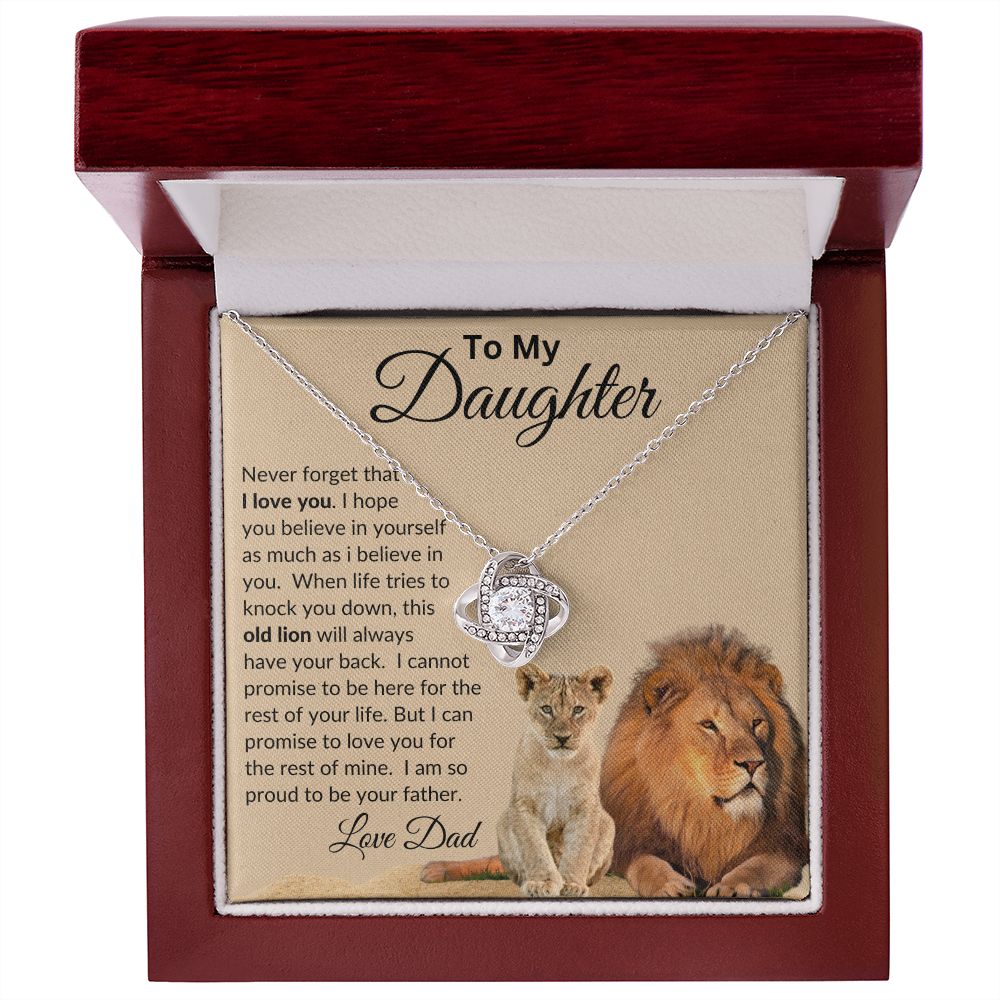 Lion to Daughter, I'll Always Have Your Back / Love Knot Necklace