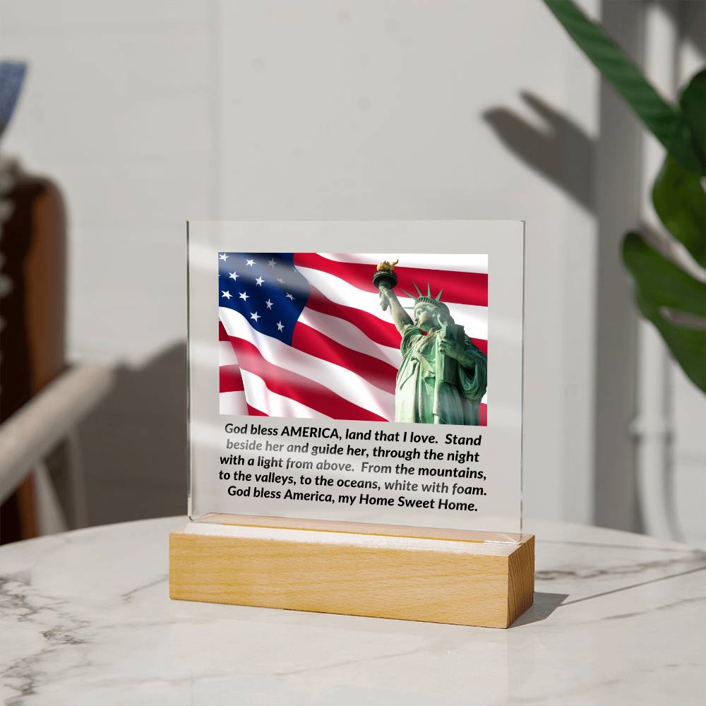 Patriotic Statue of Liberty / AMERICA - Home Sweet Home (Square Acrylic Plaque)
