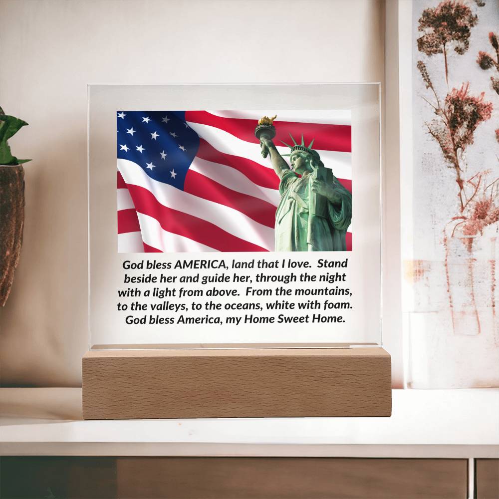 Patriotic Statue of Liberty / AMERICA - Home Sweet Home (Square Acrylic Plaque)