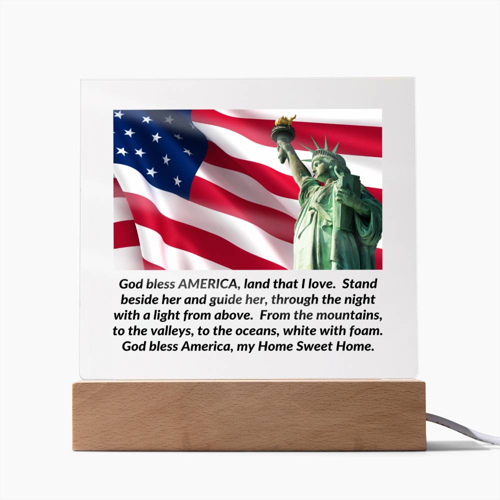 Patriotic Statue of Liberty / AMERICA - Home Sweet Home (Square Acrylic Plaque)