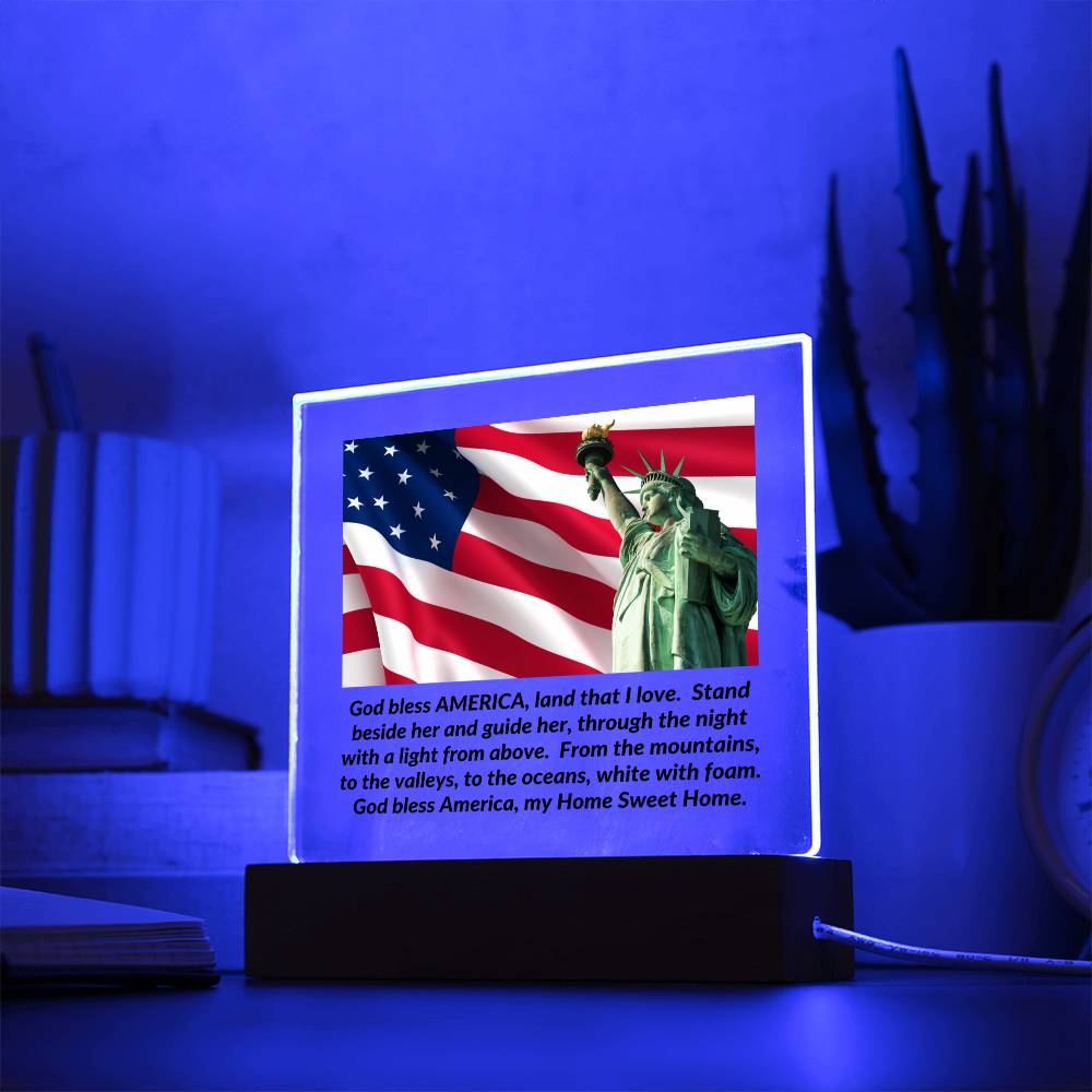Patriotic Statue of Liberty / AMERICA - Home Sweet Home (Square Acrylic Plaque)
