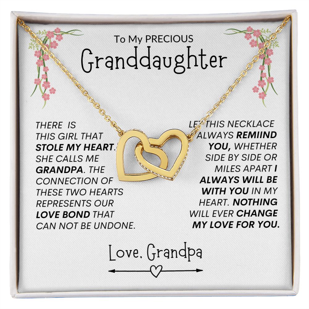Granddaughter from Grandpa "Stolen Heart, Unbreakable Bond" -- Interlocking Hearts Necklace