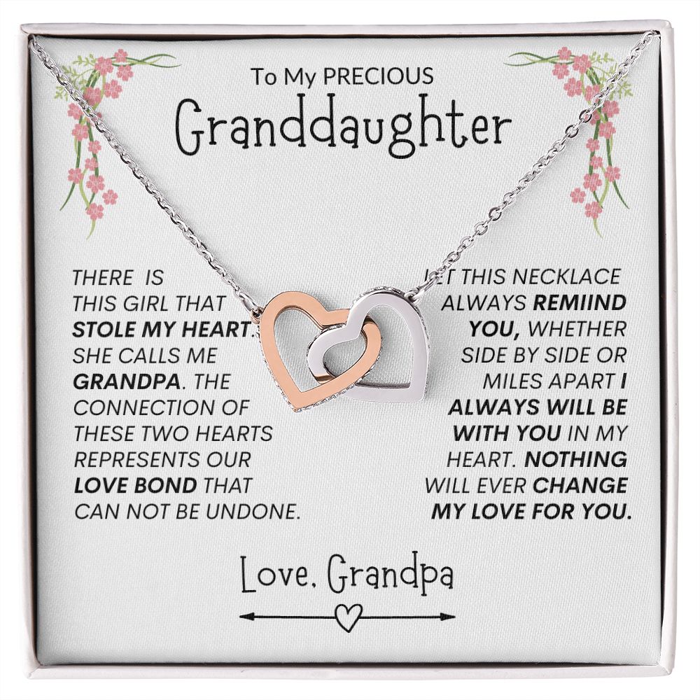 Granddaughter from Grandpa "Stolen Heart, Unbreakable Bond" -- Interlocking Hearts Necklace