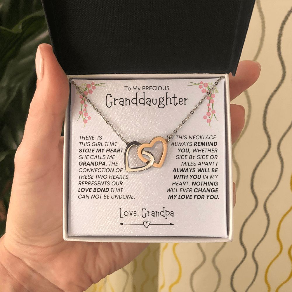 Granddaughter from Grandpa "Stolen Heart, Unbreakable Bond" -- Interlocking Hearts Necklace