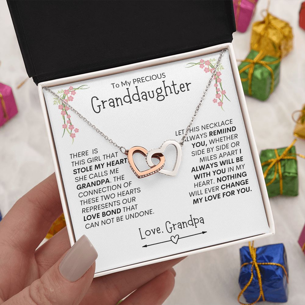Granddaughter from Grandpa "Stolen Heart, Unbreakable Bond" -- Interlocking Hearts Necklace