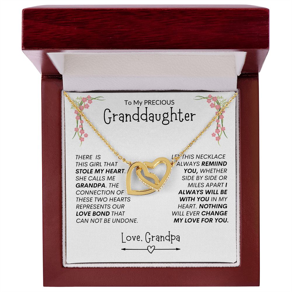 Granddaughter from Grandpa "Stolen Heart, Unbreakable Bond" -- Interlocking Hearts Necklace