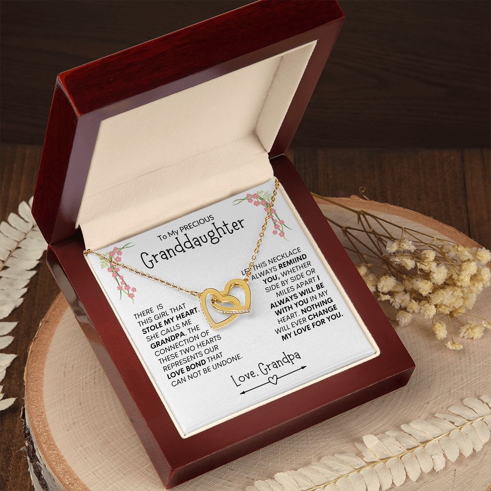 Granddaughter from Grandpa "Stolen Heart, Unbreakable Bond" -- Interlocking Hearts Necklace