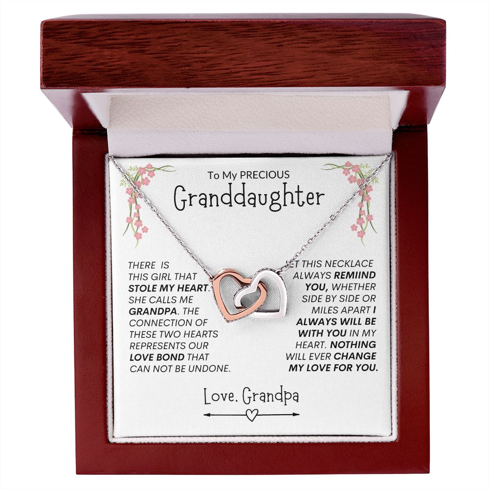 Granddaughter from Grandpa "Stolen Heart, Unbreakable Bond" -- Interlocking Hearts Necklace