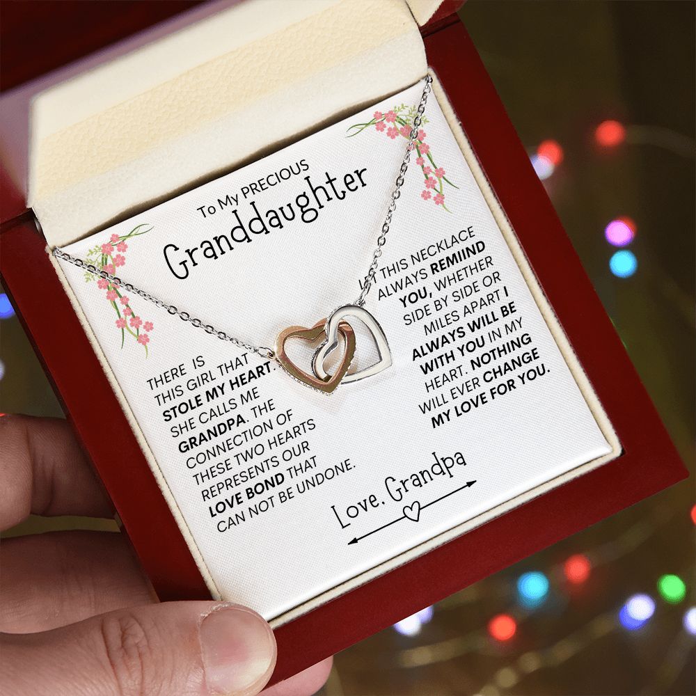 Granddaughter from Grandpa "Stolen Heart, Unbreakable Bond" -- Interlocking Hearts Necklace