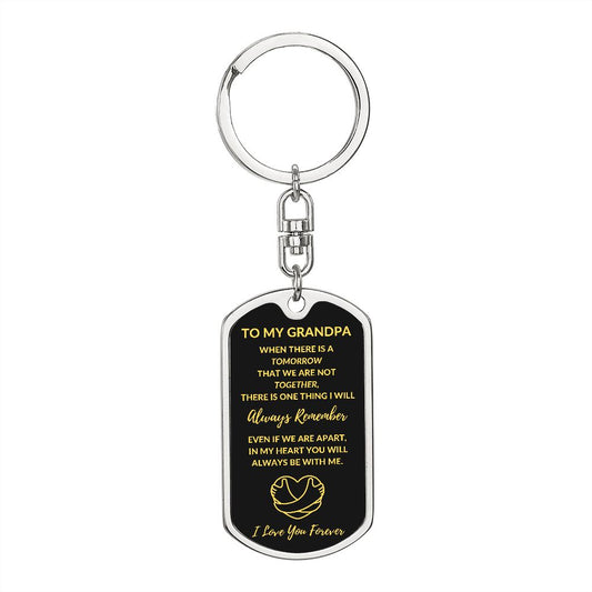 Grandpa, With Heart Hug / Dog Tag Keychain