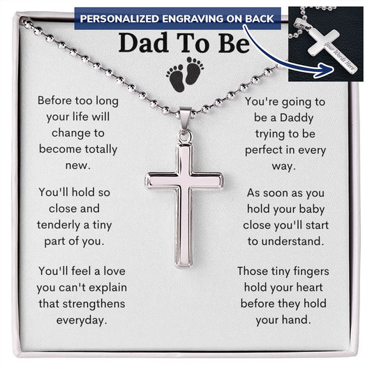 Dad To Be /Personalized Cross with Ball Chain Necklace