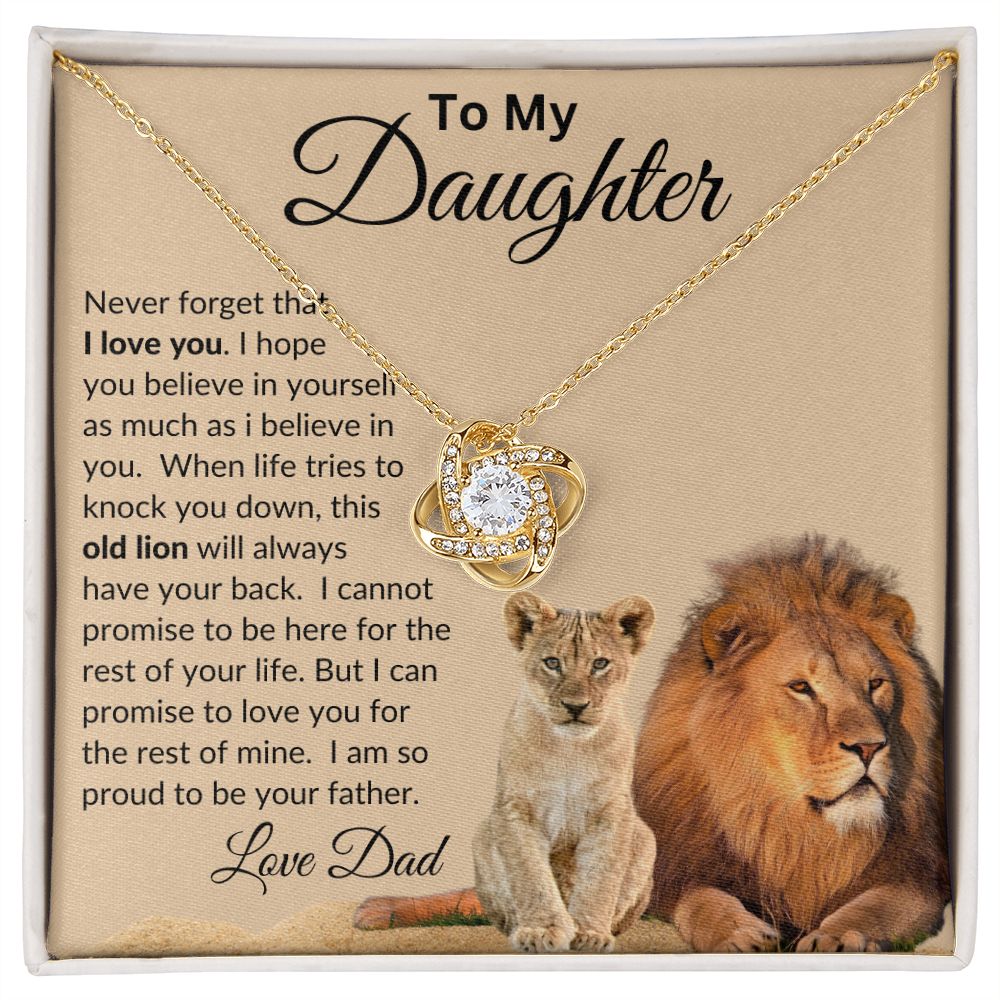 Lion to Daughter, I'll Always Have Your Back / Love Knot Necklace