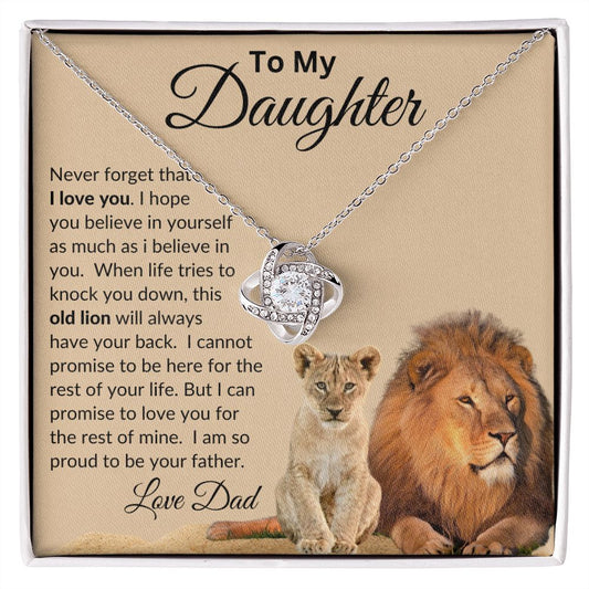 Lion to Daughter, I'll Always Have Your Back / Love Knot Necklace