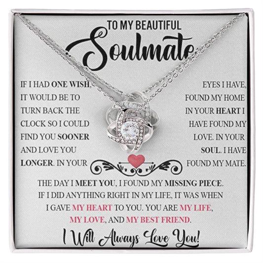 SOULMATE, YOU ARE MY MISSING PIECE / LOVE KNOT NECKLACE