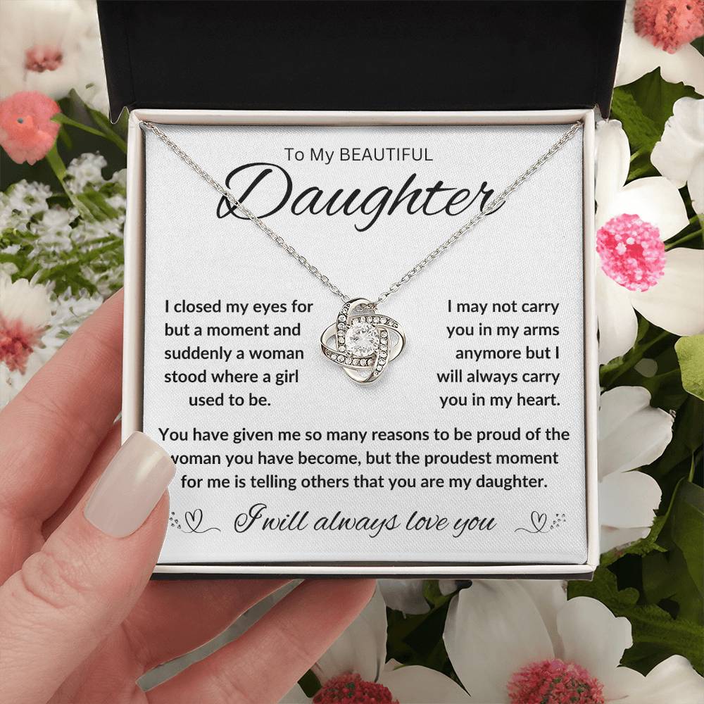 TO MY BEAUTIFUL DAUGHTER,  FROM DAD / LOVE KNOT NECKLACE
