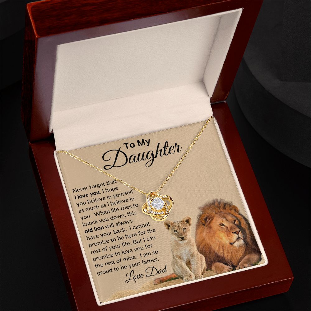 Lion to Daughter, I'll Always Have Your Back / Love Knot Necklace