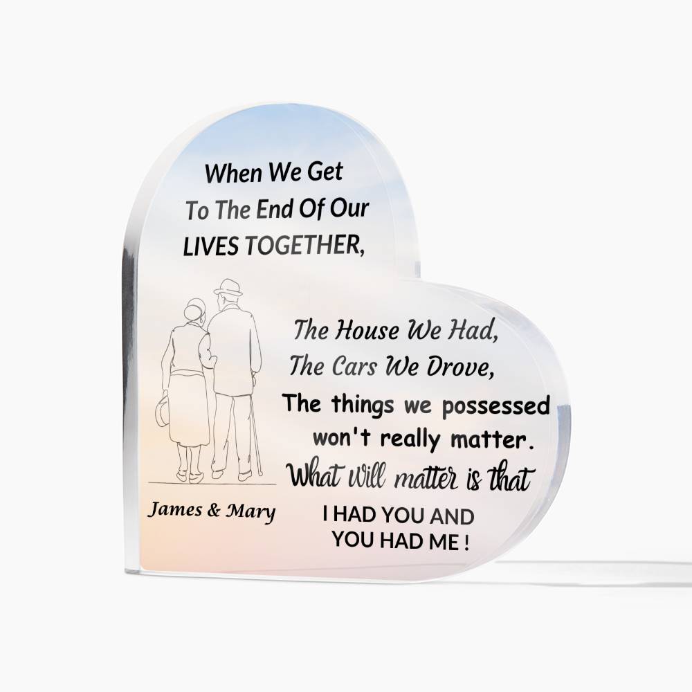 Heart Shaped Acrylic Plaque / What Really Matters Is . . .  I Had You & You Had Me