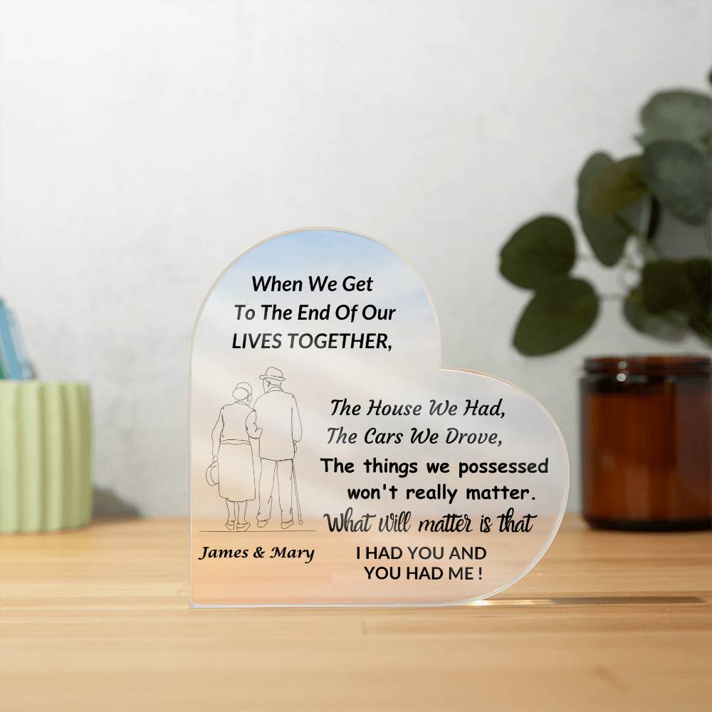 Heart Shaped Acrylic Plaque / What Really Matters Is . . .  I Had You & You Had Me
