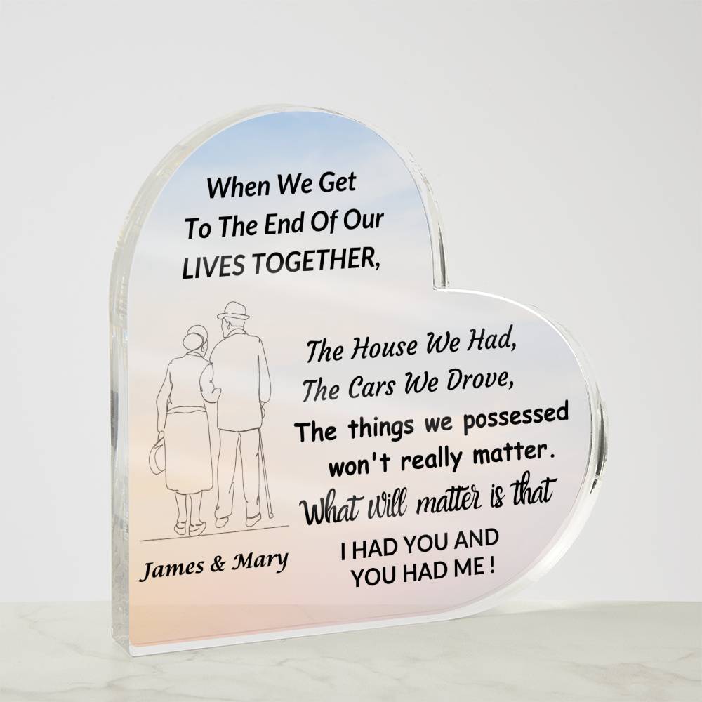 Heart Shaped Acrylic Plaque / What Really Matters Is . . .  I Had You & You Had Me