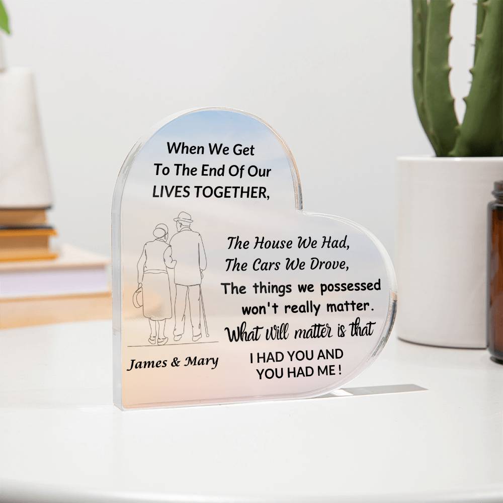 Heart Shaped Acrylic Plaque / What Really Matters Is . . .  I Had You & You Had Me