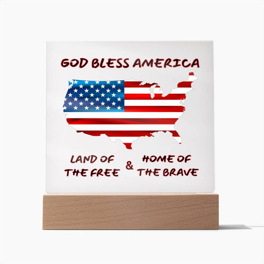 God Bless America - Free & Brave I   Square Acrylic Plaque