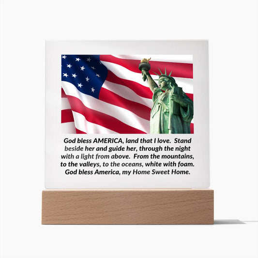 Patriotic Statue of Liberty / AMERICA - Home Sweet Home (Square Acrylic Plaque)