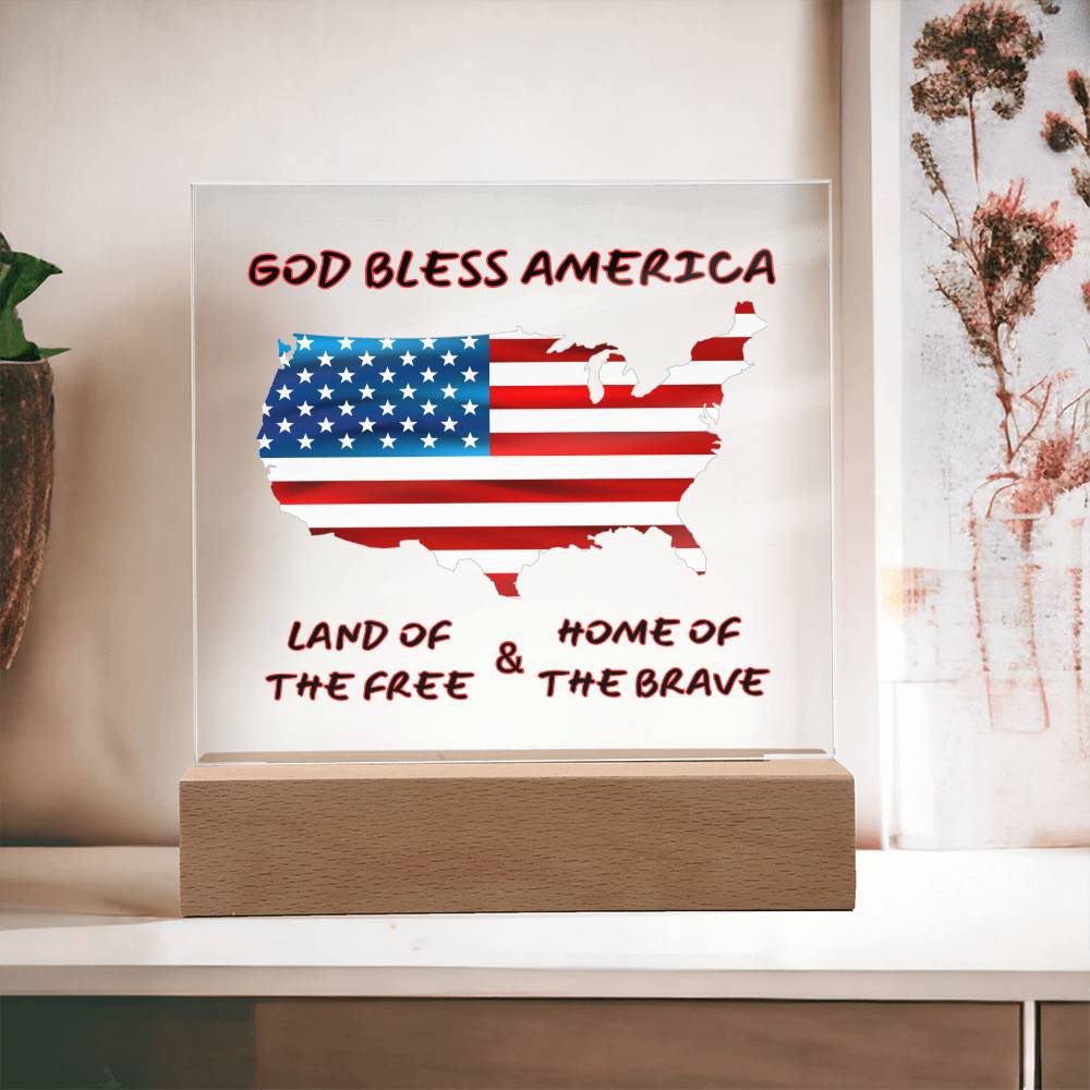 God Bless America - Free & Brave I   Square Acrylic Plaque