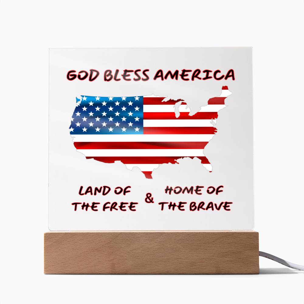 God Bless America - Free & Brave I   Square Acrylic Plaque