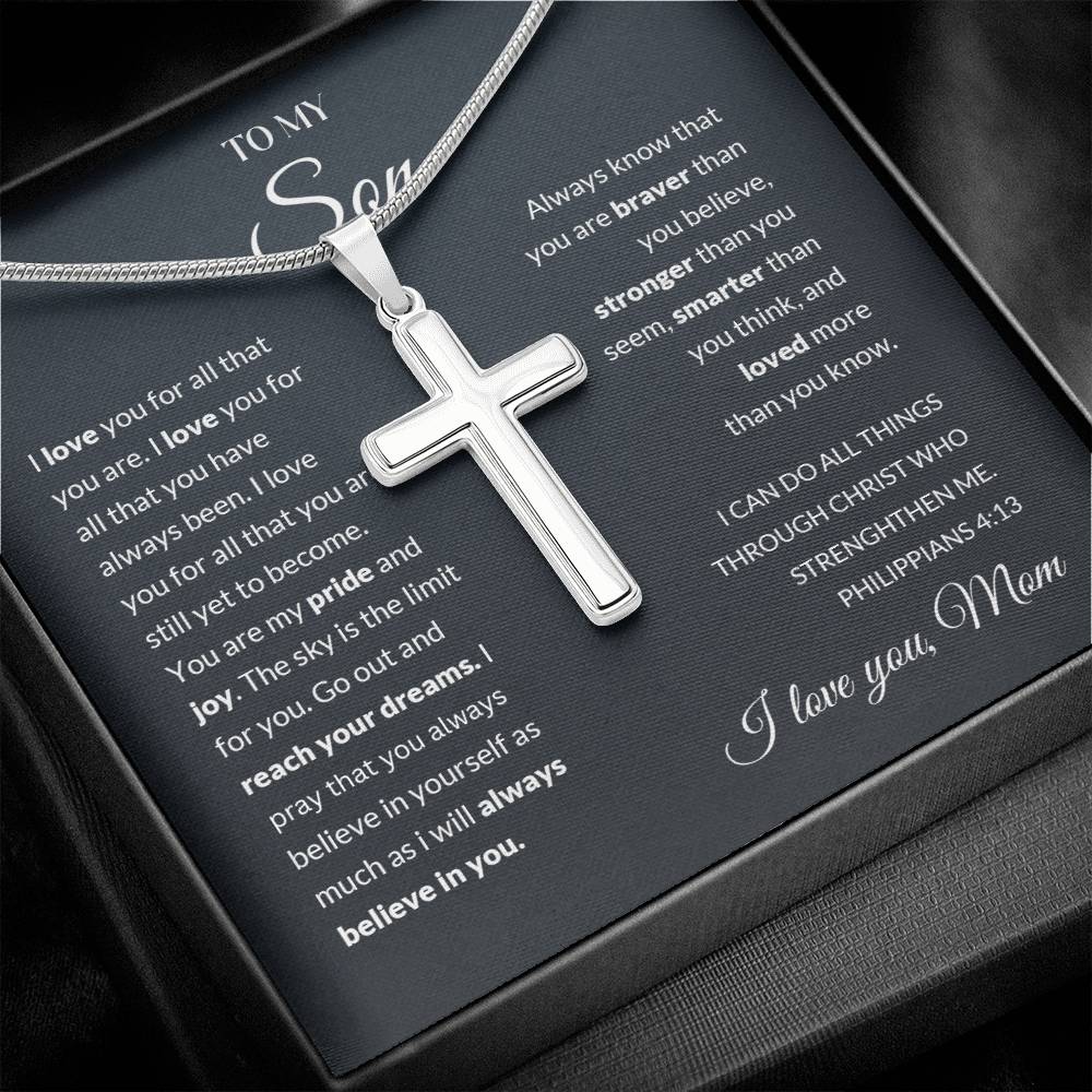 To My Son | I Love You - Stainless Steel Cross Necklace