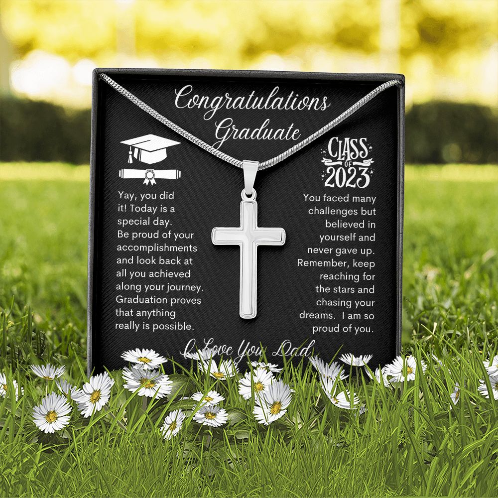 Graduate Yay you Did it, I Love You Dad -- Cross Necklace