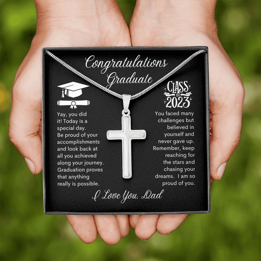 Graduate Yay you Did it, I Love You Dad -- Cross Necklace