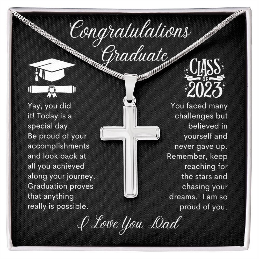 Graduate Yay you Did it, I Love You Dad -- Cross Necklace