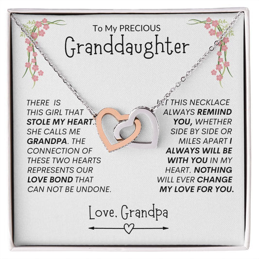 Granddaughter from Grandpa "Stolen Heart, Unbreakable Bond" -- Interlocking Hearts Necklace