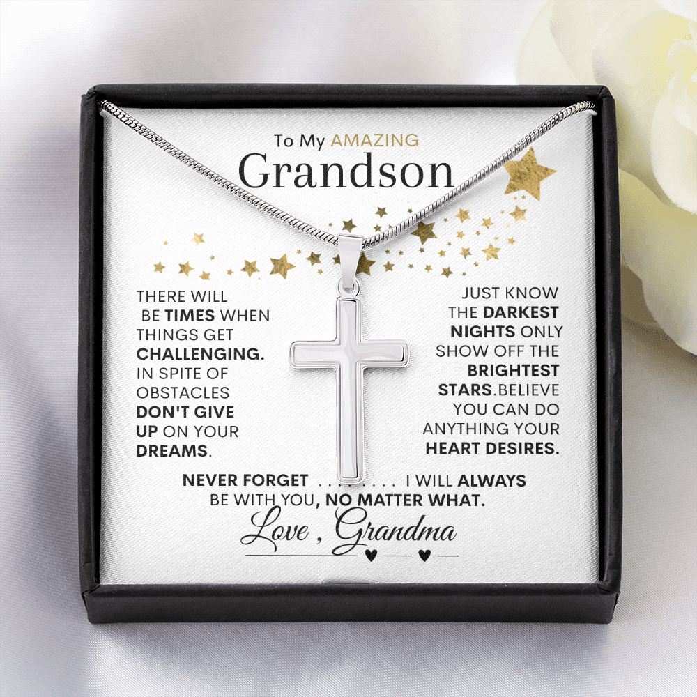 Grandson from Grandma, Dark Nights Show Off Bright Stars -- Cross Necklace