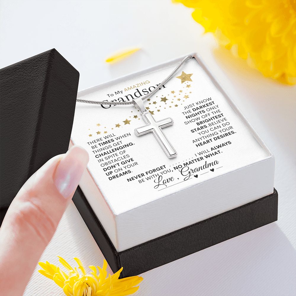 Grandson from Grandma, Dark Nights Show Off Bright Stars -- Cross Necklace