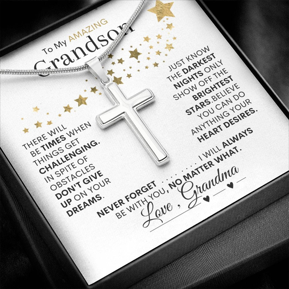 Grandson from Grandma, Dark Nights Show Off Bright Stars -- Cross Necklace