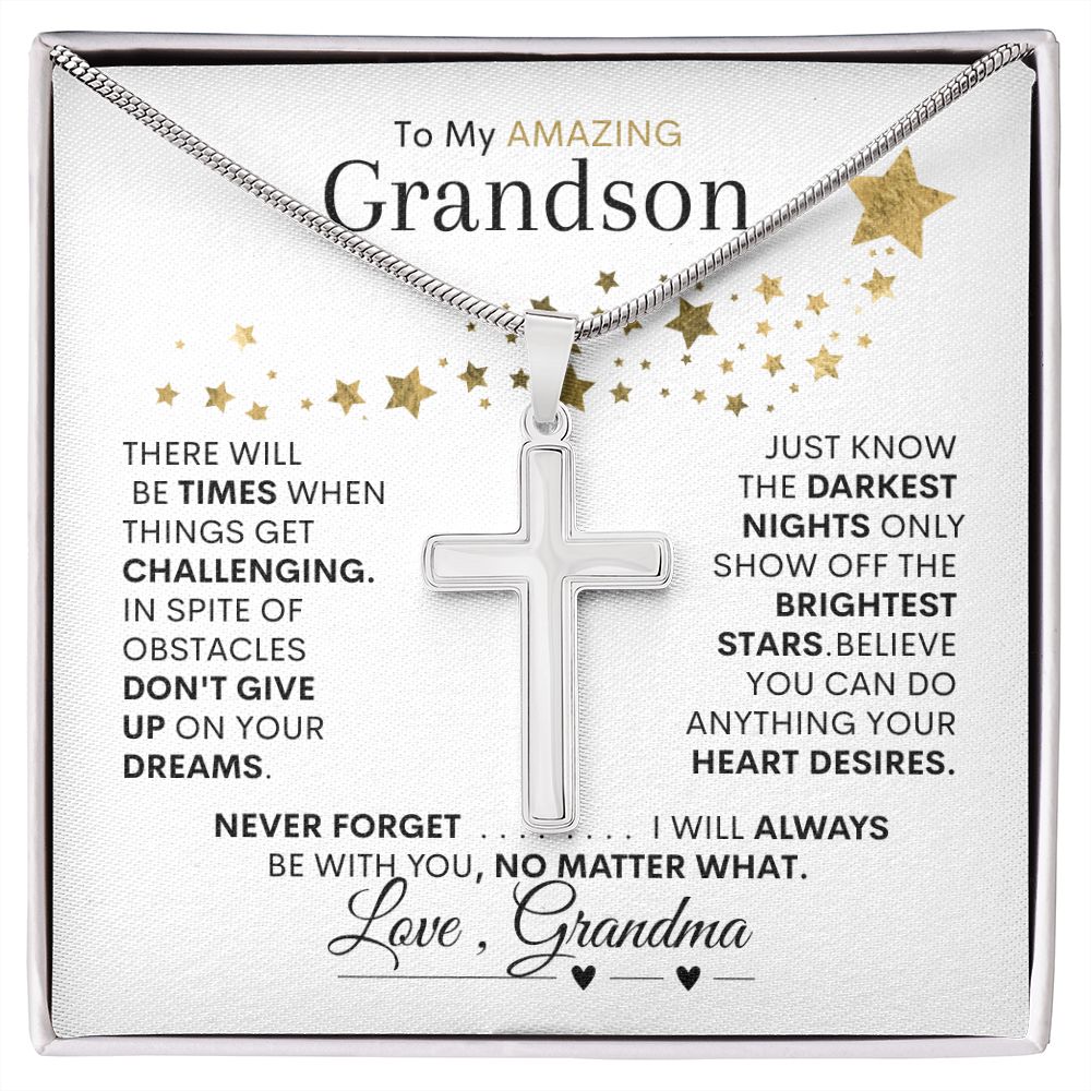 Grandson from Grandma, Dark Nights Show Off Bright Stars -- Cross Necklace