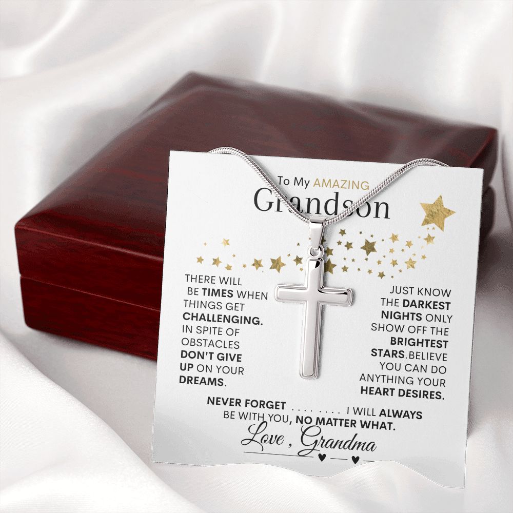 Grandson from Grandma, Dark Nights Show Off Bright Stars -- Cross Necklace