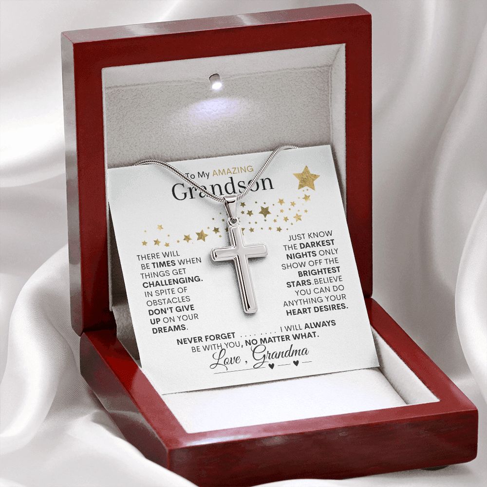 Grandson from Grandma, Dark Nights Show Off Bright Stars -- Cross Necklace