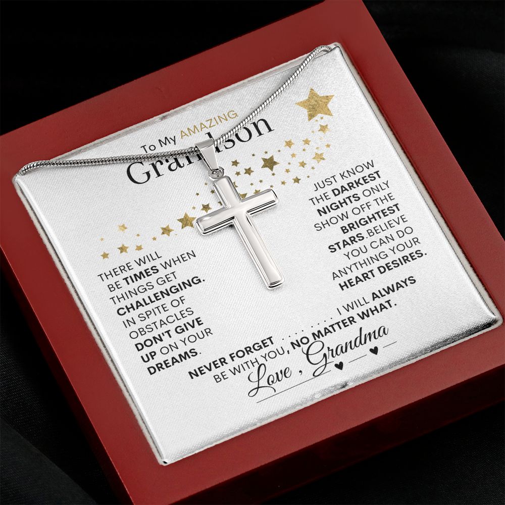 Grandson from Grandma, Dark Nights Show Off Bright Stars -- Cross Necklace